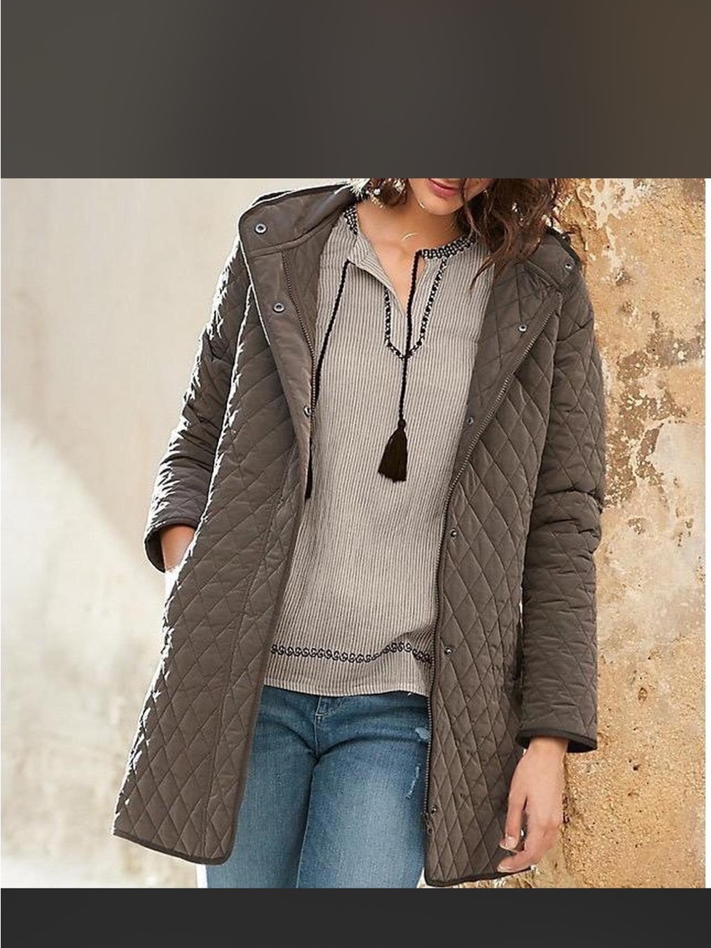 Garnet Hill Quilted Hooded Coat in Taupe size 2